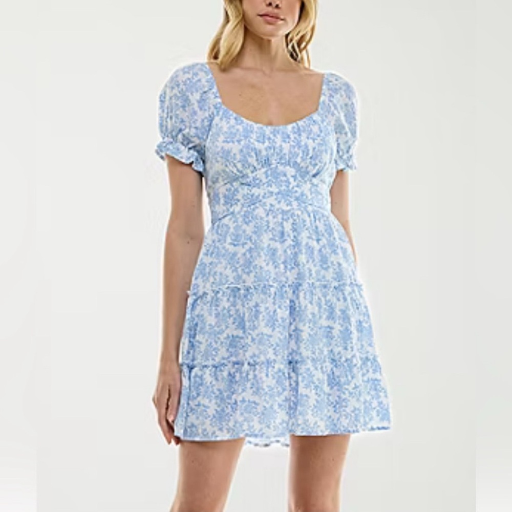 Trixxi | Blue & White Floral Romantic Cottagecore Ruffle Mini Dress - Size XS